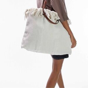 Topshop Jordan fringed canvas bag in cream